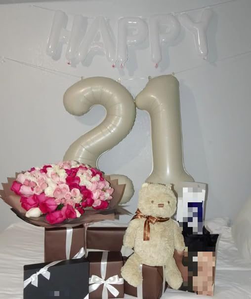 Cream White Number 21 12 Balloon 40 inch, Numbers 21 12 Birthday Balloons for Boy Girl, Cream White Foil 21 Balloon for 21 12 Birthday Party, Anniversary Celebration Decorations