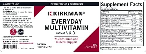 Kirkman - Everyday Multivitamin Without Vitamins A & D - 180 Capsules - Comprehensive Multivitamin - Mineral Support - Hypoallergenic
