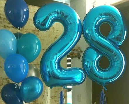 Helium Foil Blue Number 8 Balloon 40 Inch, Mylar Eight Numbers 8 18 28 38 48 58 80 88 Birthday Balloons, Blue Women Men Anniversary Graduations Party Supplies