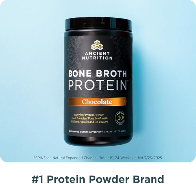 Ancient Nutrition Grass Fed, Cage Free, Bone Broth Protein Powder, 20g Protein, Hydrolyzed Collagen Peptides, Keto & Paleo Friendly, Supports Joint, Gut Health, Chocolate, 40 Servings