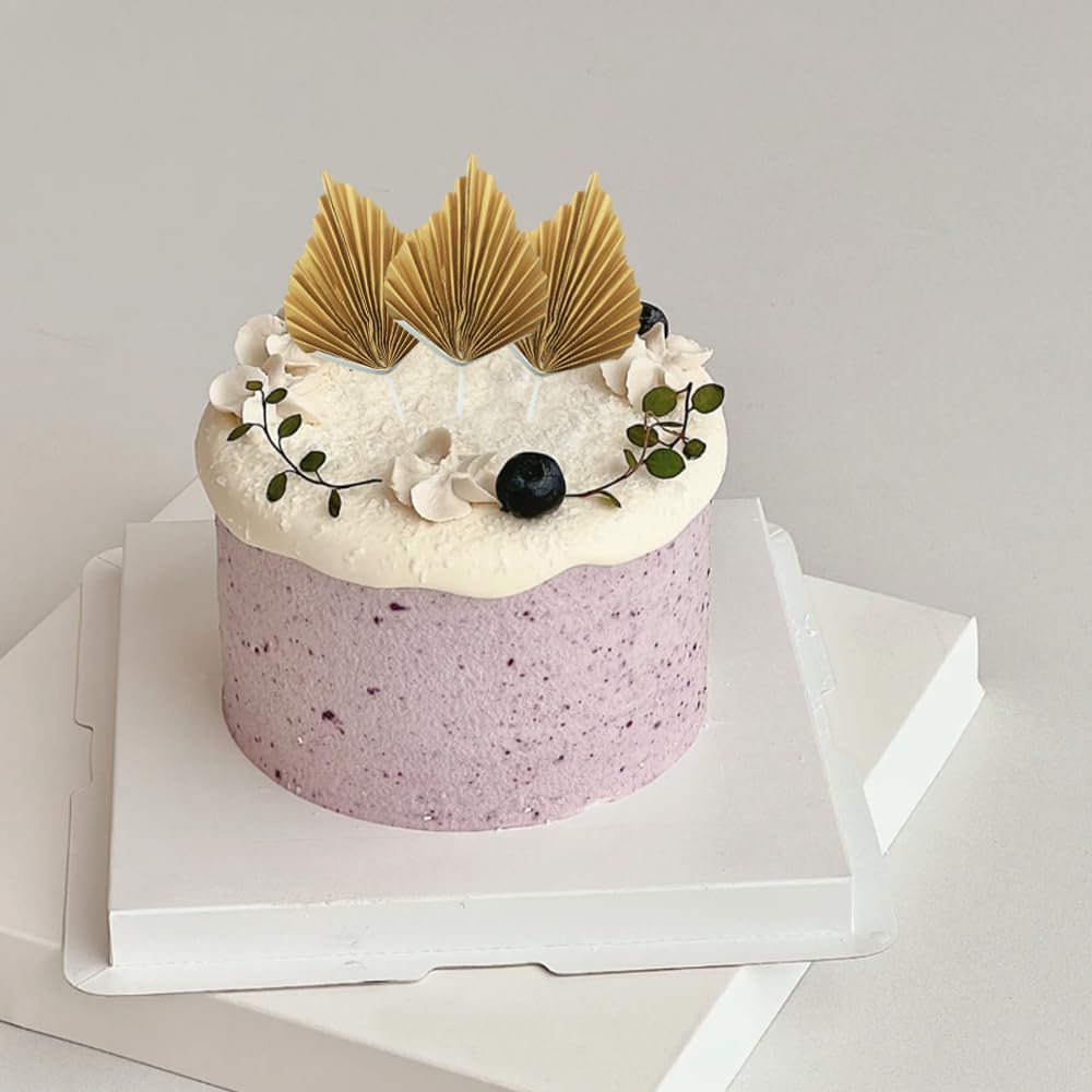 10PCS Paper Palm Fan Cake Toppers Palm Spear Leaves Fan Cupcake Toppers Craft DIY Cake Bakeware Decoration for Birthday Party Wedding Party Decor Supplies Light Gold