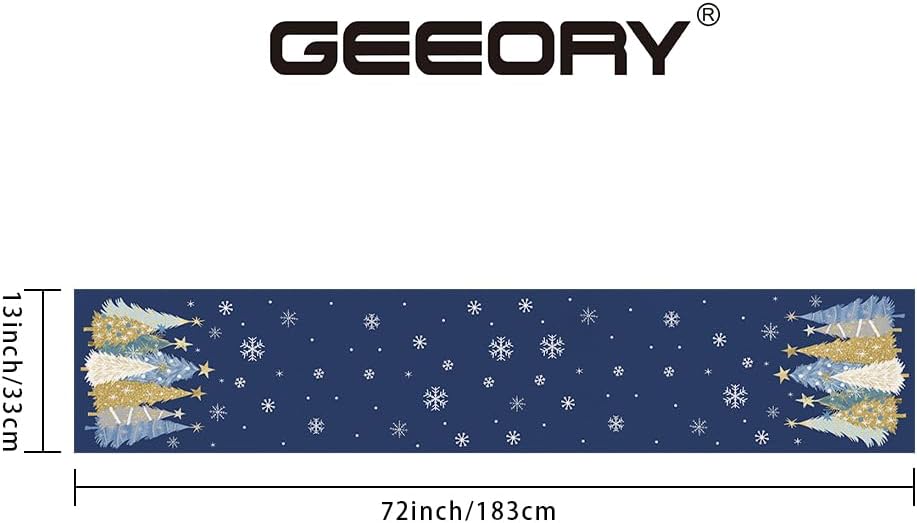 GEEORY Christmas Table Runner 13x72 Inch, Xmas Trees Snowflakes Holiday Decorative Farmhouse Table Decoration for Kitchen Dinning, Indoor Outdoor Dinner Party Decor (Blue) GT151-72