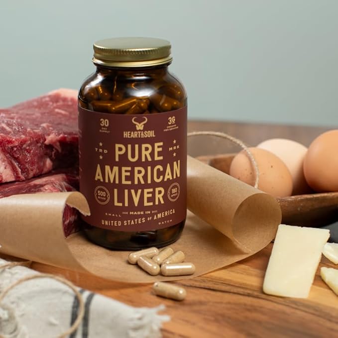 HEART & SOIL – American Liver Supplement – 3000mg Grass-Fed Beef Liver, Rich in Vitamin A, B12, Iron & Peptides – Non-GMO, Allergen-Free – 180 Capsules