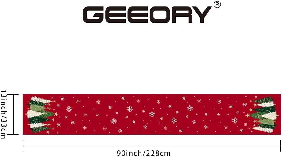 GEEORY Christmas Table Runner 13x90 Inch, Xmas Trees Snowflakes Holiday Decorative Farmhouse Table Decoration for Kitchen Dinning, Indoor Outdoor Dinner Party Decor (Red) GT150-90