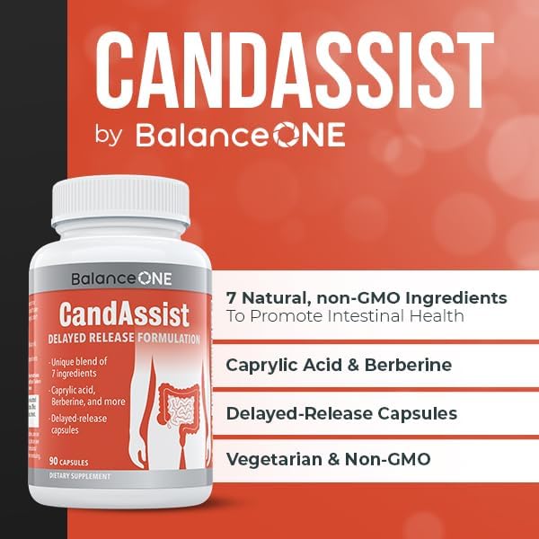 Balance ONE Candida Support with Caprylic Acid, Berberine & Oregano Leaf Extract – Supports Healthy Yeast Balance & Gut Flora – Delayed Release Capsules, 1 Month Supply, for Women & Men – CandAssist
