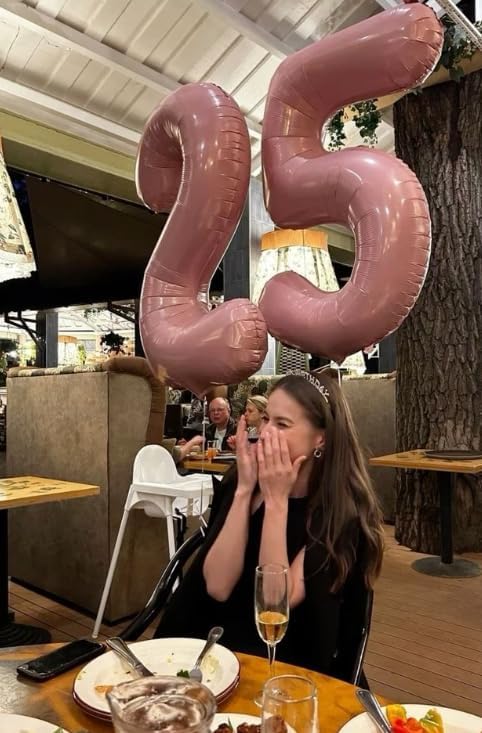 Large Pearlescent Pink 40 Inch Birthday Number 5 Balloon, Pearl Pink Five 5th 15 25 35 50 55 Birthday Anniversary Celebration Decorations, Foil Mylar Helium Numbers 5 Balloons Girl Boy Party Supplies