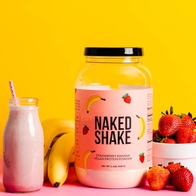 NAKED Shake - Vegan Protein Powder, Strawberry Banana - Flavored Plant Based Protein with Mct Oil, Gluten-Free, Soy-Free, No Gmos Or Artificial Sweeteners - 30 Servings