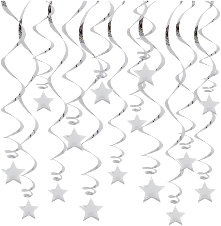 BEISHIDA Silver Star Hanging Swirl Decorations,Hanging Silver Party Supplies for Graduation Wedding Baby Shower Decorations, Pack of 15