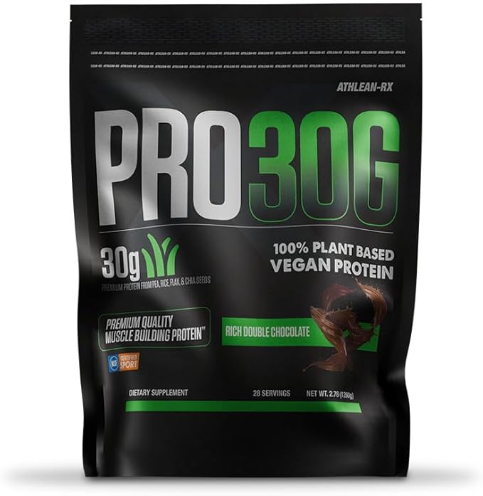 PRO 30G Vegan Protein Powder by ATHLEAN-X, Plant-Based Muscle Recovery & Growth Formula, Gluten-Free, NSF Certified for Sports, High Protein Supplement for Strength - Rich Double Chocolate