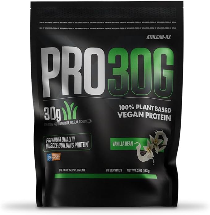 PRO 30G Vegan Protein Powder by ATHLEAN-X, Plant-Based Muscle Recovery & Growth Formula, Gluten-Free, NSF Certified for Sports, High Protein Supplement for Strength - Vanilla Bean