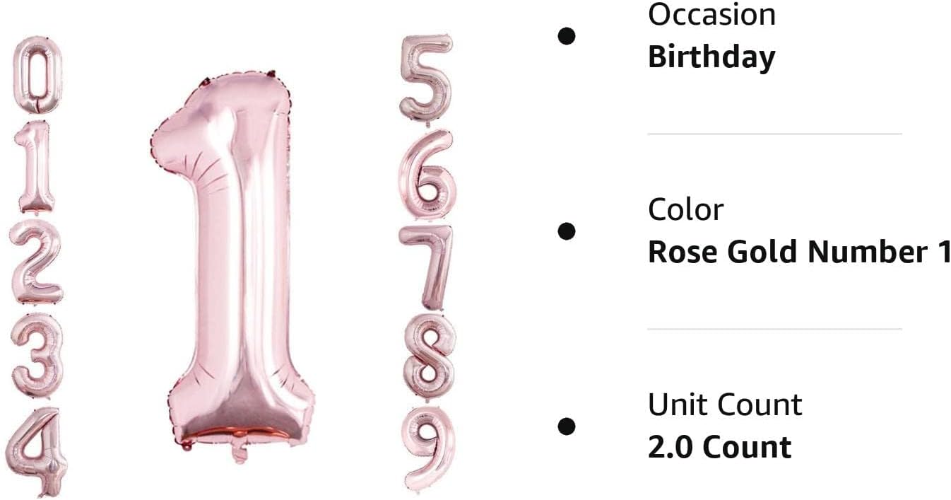 GOER Rose Gold Foil Balloons Number 1,Huge Number Balloons for 1st 11st Birthday Party Supplies Anniversary Decorations(3 pcs,42 inch,32 inc,16inch)
