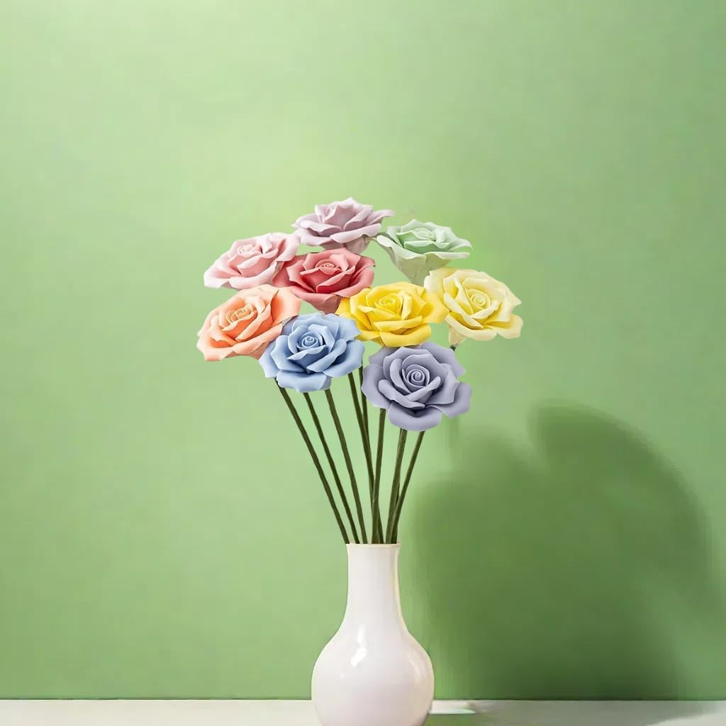 9 pcs Handmade Ceramic Roses,Featuring Vibrant Colors and Intricate Petal Details,Wedding Decoration Christmas Decor Gift Providing Long-Lasting Beauty Without The Hassle (Colour)
