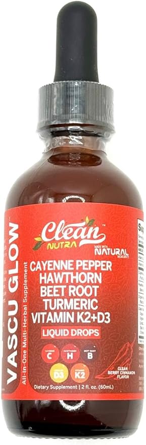 Clean Nutra Cayenne Pepper Drops Supplement Liquid + Hawthorn Berry, Vitamin D3 K2 Beet Root Powder, Ceylon Cinnamon, Turmeric Curcumin, Organic Panax Ginseng, Berberine Extract 1 Pack