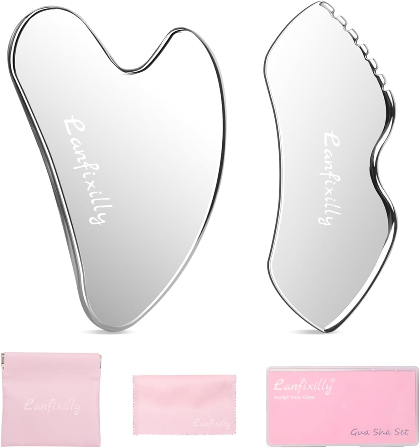 2Pcs Stainless Steel Gua Sha, Gua Sha Facial Tools for Face Sculpting, Metal Gua Sha Skin Care, Massage Gift for Women