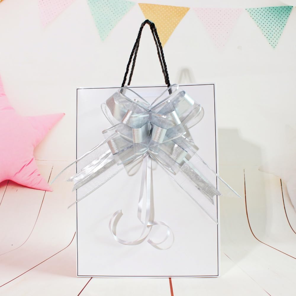 Large Bows for Gift Wrapping, Big Bow for Present, Wedding Decor, Christmas Gifts Decoration for Man, Birthdays, Valentine's Day, Anniversary(Sliver, 8 inches, 10 PCS)