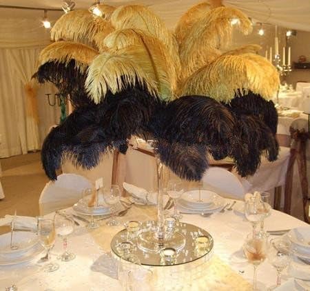 Sowder 10-12inch(25-30cm) Ostrich Feathers Plume for Wedding Centerpieces Home Decoration Pack of 10pcs(Golden)
