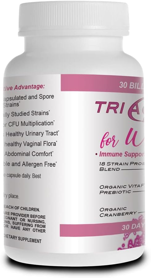 Triactive Biotics for Women - Probiotics for Women with 18 Strains, Organic VitaFiber Prebiotic & Cranberry to Digestive Support, Immune Defense, Urinary, Vaginal Health - 30 Capsules