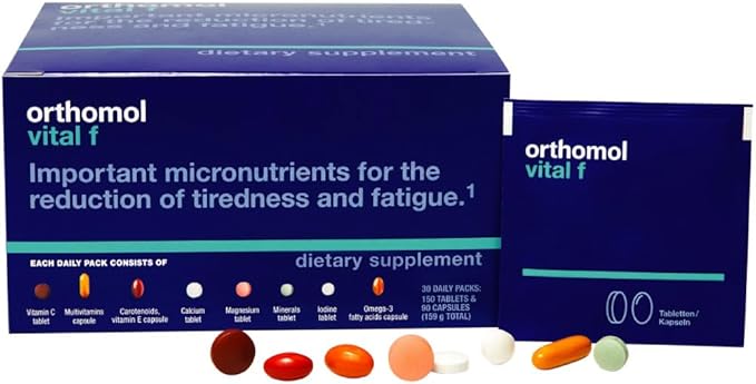 Orthomol Vital F Women's Multivitamin Tablets – 30-Day Supply for Enhanced Vitality, Energy, and Reduced Fatigue with Vitamins A, B, C, D, E, K, Calcium, Iodine & Omega-3