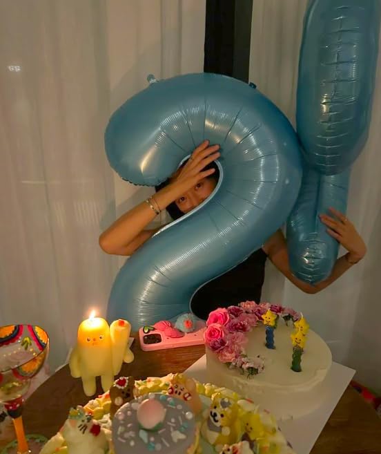 Pearl Blue 2 Number Balloon, 40 Inch Number 2 Balloon Birthday Decoration, Number 2 Helium Balloon 12 20 22 23 24 26 28 42 Celebration, Boy Girl Baby Anniversary Party Graduations Supplies Decorations