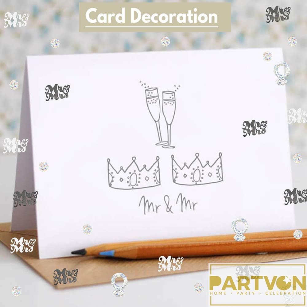 Wedding Party Table Confettiā 1.5 OZ | Mr and Mrs Diamond Ring Confetti for Wedding Shower Engagement Party Decorations I Cake Table Decor Supplies