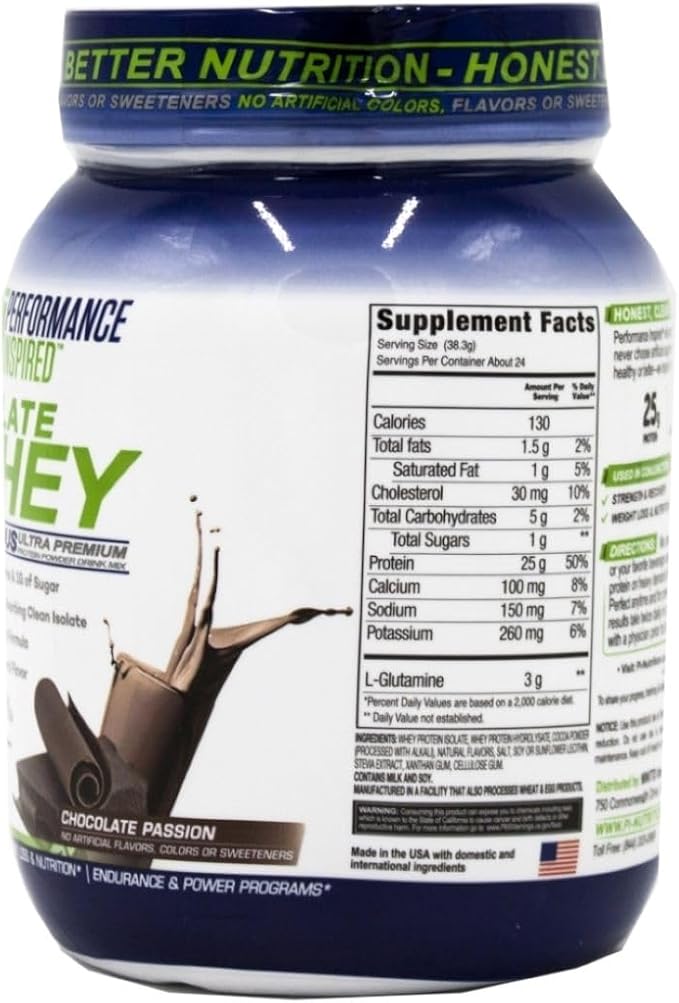 Performance Inspired Nutrition Isolate Whey Protein Powder – 25G Fast-Absorbing Protein – BCAAs & Added L-Glutamine – Clean & All-Natural – Chocolate Passion – 2 Pounds