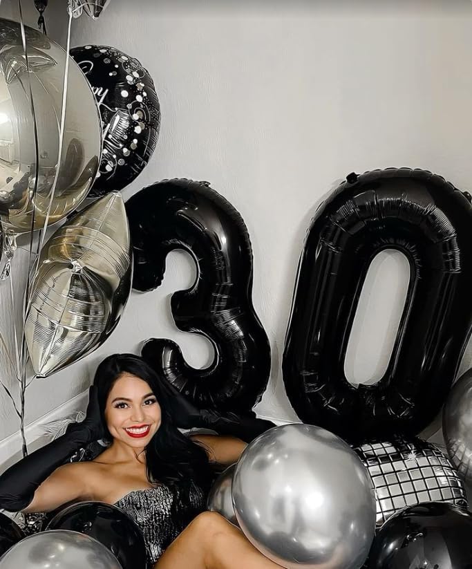 Black Number 30 Balloon, 40 Inch, Birthday Party Decorations, Graduation Supplies