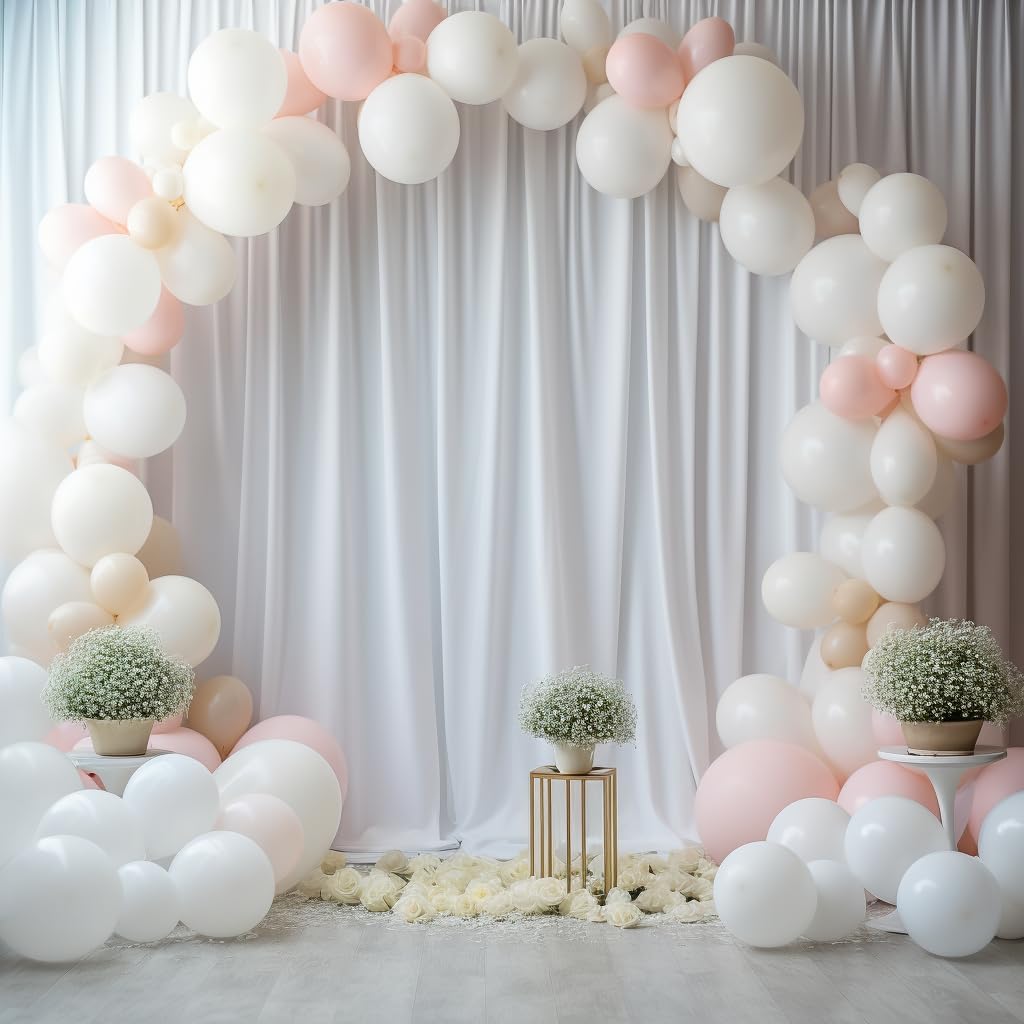 60ftx12ft Wrinkle Free White Backdrop Curtain, 12 Panels 12FT Height White Wedding Backdrop Drapes, Silky Polyester Back Drop Cloth for Birthday Photography Background Party Backdrop Draping