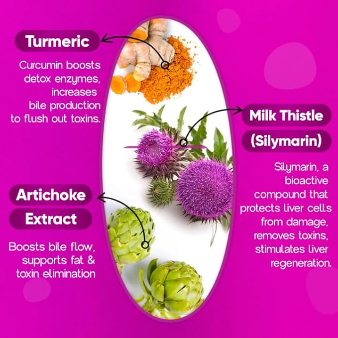 Liver Detox Supplement, 30,000mg Milk Thistle Extract, Turmeric, Artichoke & Glutathione – Supports Liver Health & Antioxidant Function – 60 Tablets