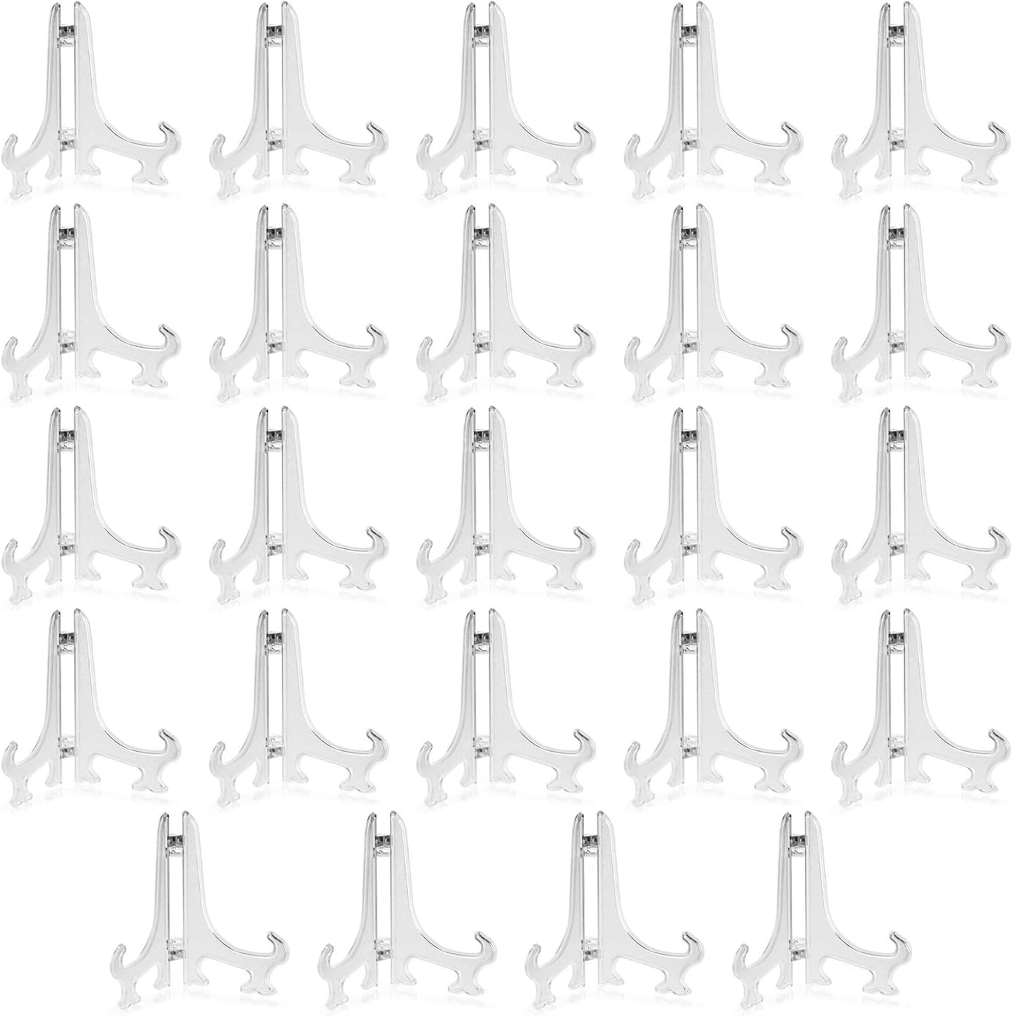 Juvale Clear Mini Easels for Place Cards - 4-Inch Clear Plastic, Pack of 24 - Easels for Pictures - Picture Holders for Tables