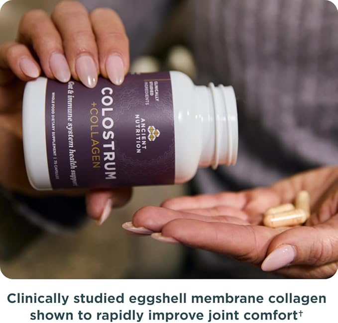 Ancient Nutrition Colostrum Superfood + Collagen, Grass Fed Bovine Colostrum, Fermented Eggshell Membrane Collagen, Supports Healthy Gut Microbiome and Immune System, 75 Count