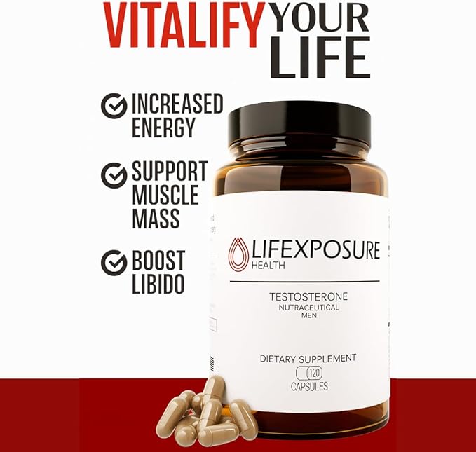 Lifexposure Testosterone Support for Men – Natural Supplement – Tongkat Ali, Ashwagandha, Shilajit, Royal Jelly – (120ct)