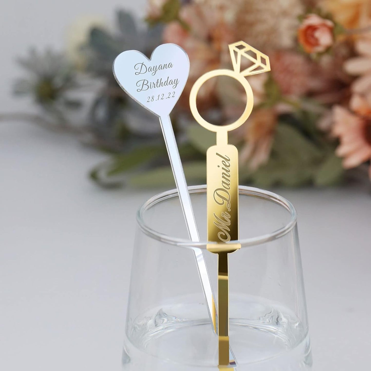 20Pcs Personalized Acrylic Stir Sticks,Custom Cocktail Swizzle Sticks Bar Drinks Mixing Rod for Coffee Whiskey Beverage,Perfect for Wedding,Birthday,Bachelorette,Bridal or Baby Shower,Corporate Event