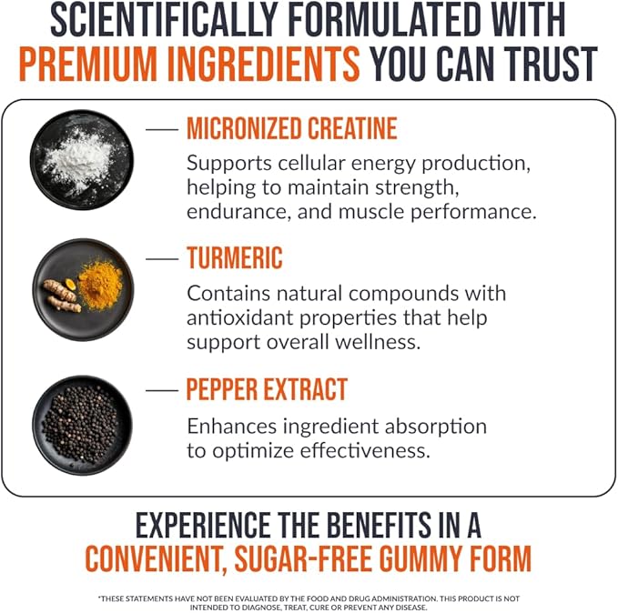 Creatine Monohydrate Gummies 5000 mg, Mango Flavor, 120 Sugar-Free Vegan Chews, Creatine Supplement for Daily Routine