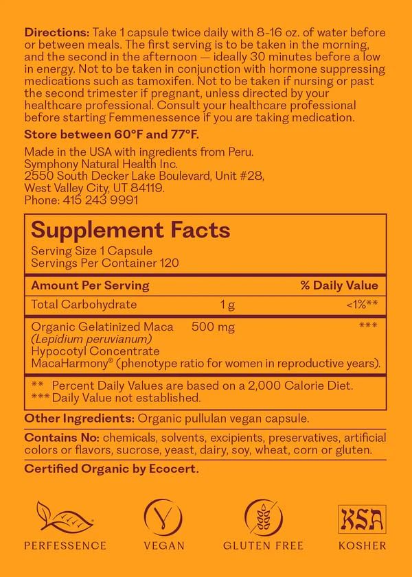 Femmenessence® MacaHarmony® – Clinically Studied Hormone Balance Support for Menstrual Health, PMS Relief, Mood, Skin & Fertility (240 Capsules, 120 Day Supply)