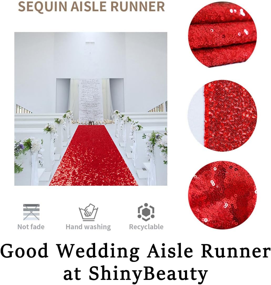 ShinyBeauty Red Sequin Aisle Runner - 2FTx15FT Glitter Carpet for Weddings, Ceremonies, and Special Events