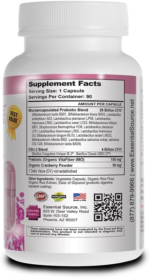 Triactive Biotics for Women - Probiotics for Women with 18 Strains, Organic VitaFiber Prebiotic & Cranberry to Digestive Support, Immune Defense, Urinary, Vaginal Health - 90 Capsules