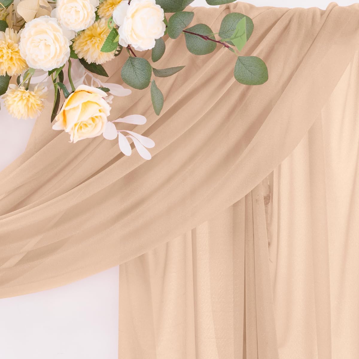 Fall Nude 2 Panels Wedding Arch Draping Fabric 29" x 20Ft Sheer Drapes Outdoor Curtain for Wedding Party Baby Bridal Shower Arch Ceiling Backdrop Decor