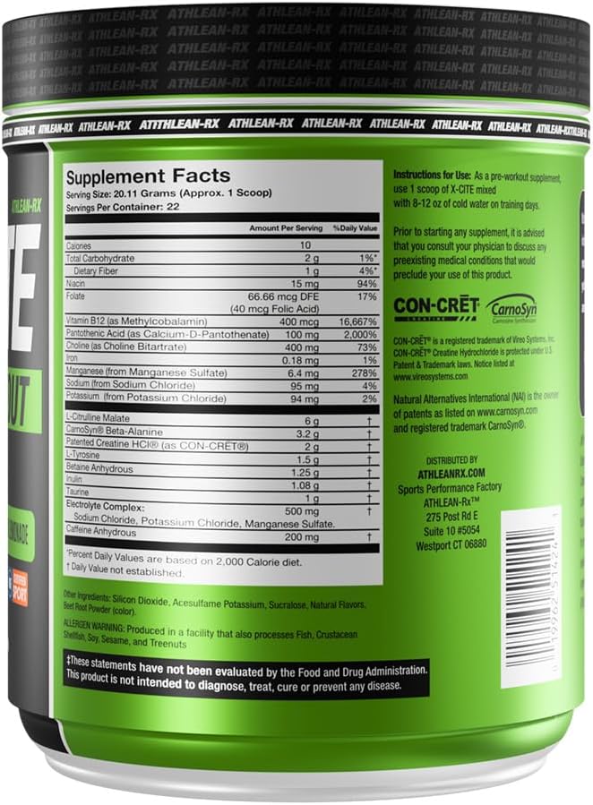 X-CITE Pre-Workout by ATHLEAN-X - Enhanced Formula with Beta-Alanine, Creatine & Caffeine for Energy, Endurance, Focus & Muscle Pump, NSF Certified for Sports (22 Servings, Sunny Pink Lemonade)