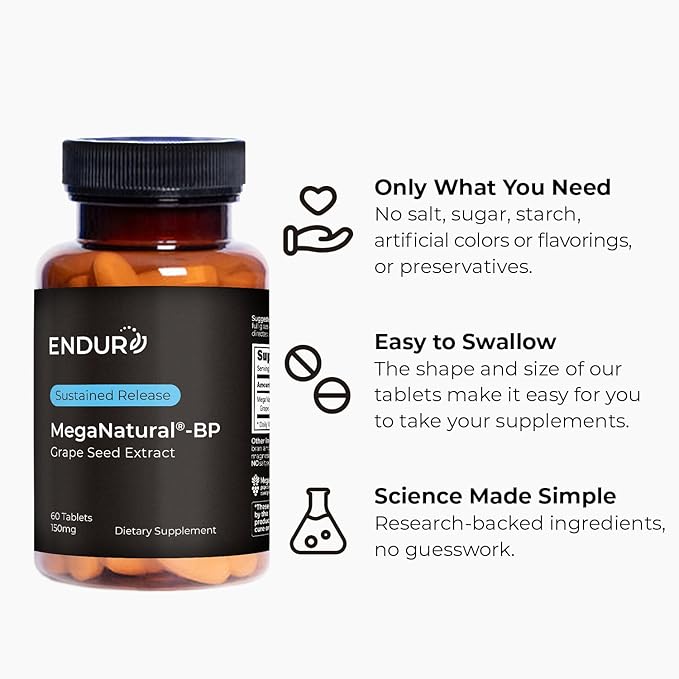 MegaNatural BP, Grape Seed Extract Supplements with Sustained-release California Grape Seed Extract Herbal Supplements for Optimized Absorption & Supports Energy, 150 mg, 60 Tablets