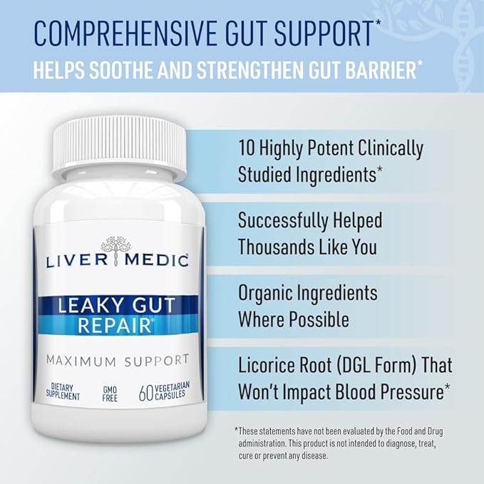 Leaky Gut Repair - Natural Gut Health Supplement, Promotes Digestive Ease, Gut Wellness, and Daily Balance, 60 Capsules