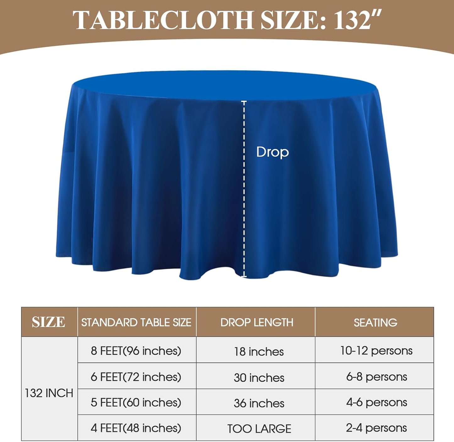 Round Tablecloth 132 Inch 6 Pack Royal Blue Tablecloths Washable Decorative Linen Polyester Table Clothes Cover for Dining Table Banquets Buffet Parties and Wedding