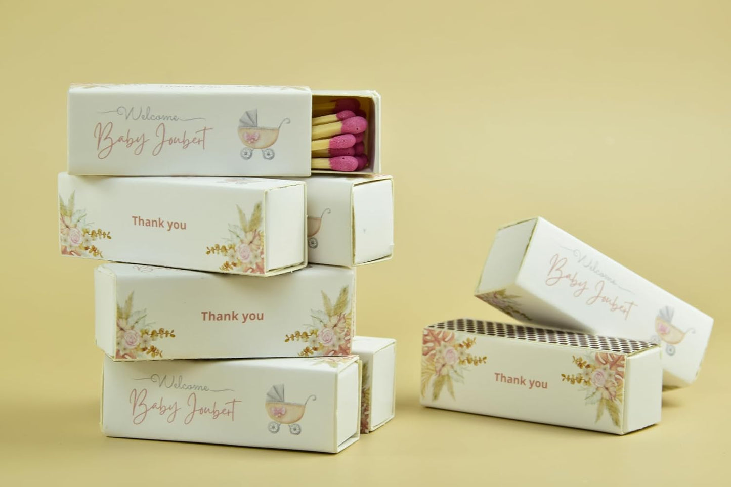 Customizable Baby Shower Matchboxes – Set of 10 – Cute Baby Design – Colorful Matchsticks – Perfect for Baby Shower Favors (2" Matchsticks, Baby #2)