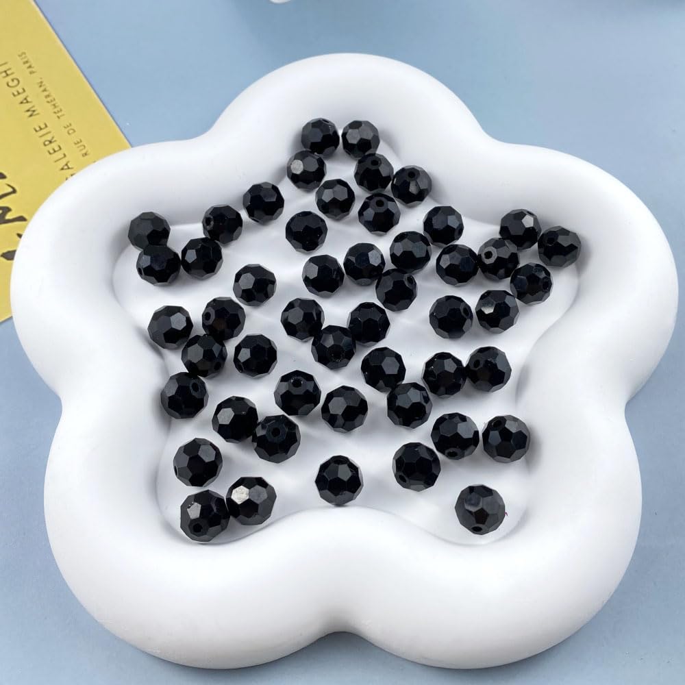 50 PCS 10mm Crystal Glass Beads Round Multiple Faceted Loose Spacer Glass Beads for DIY Handcrafte Bracelet Necklace Earring Jewelry Making(Black)
