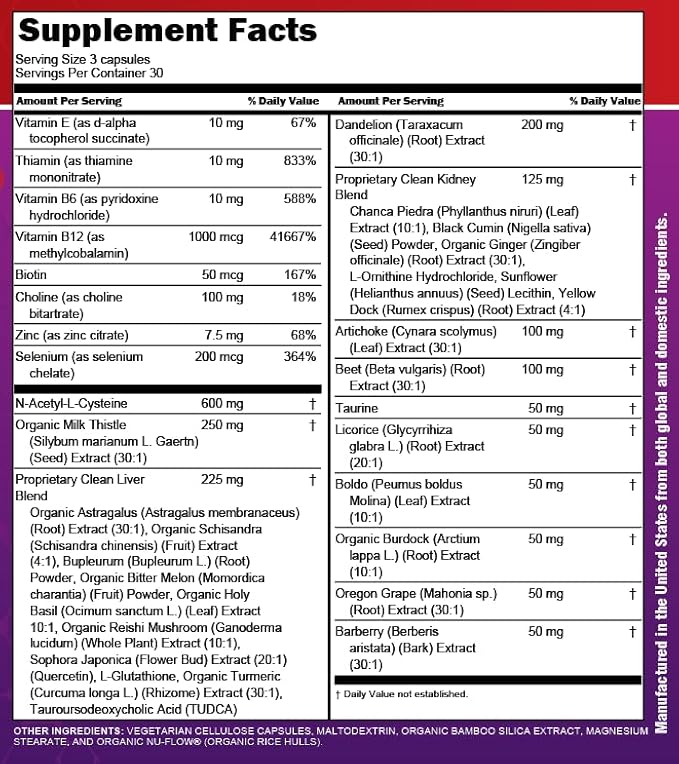 Clean Nutra Milk Thistle NAC Choline Dandelion Root TUDCA Artichoke Beet Root Burdock Holy Basil Supplement Liver Cleanse Detox Support Repair Lymphatic Complex for Liver & Kidney 90 Vegan Capsules