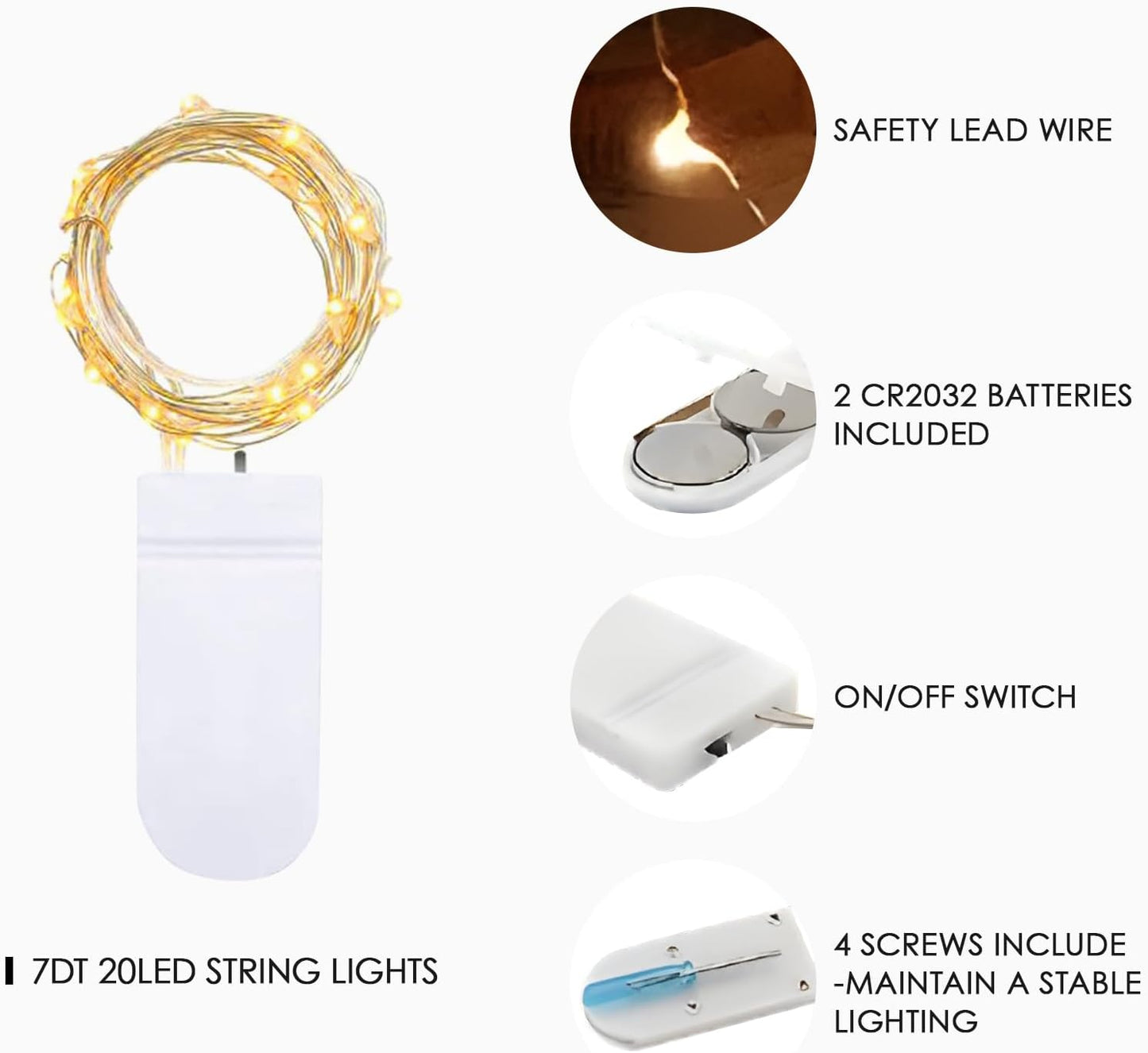 12 Pack Fairy Lights Battery Operated String Lights,7FT 20LED Waterproof Silver Wire Christmas Lights Outdoor,Firefly Mini Lights for Bedroom Party Birthday Wedding Home Decor