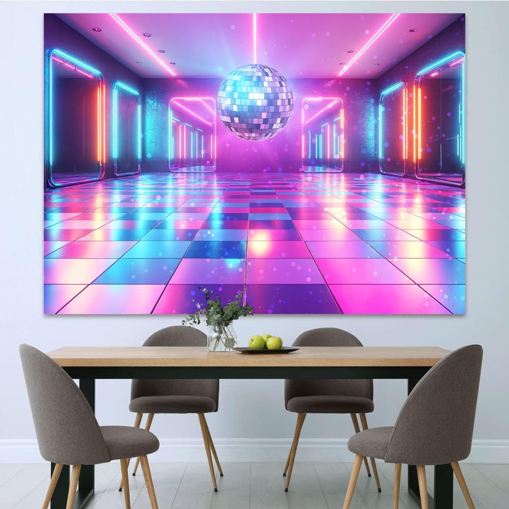 Disco Decorations Backdrop, Retro Glow Party 70s 80s 90s Theme Stage Dance Background Disco Party Decoration, Polyester Banner PartyBackdrop for Birthday Prom Portrait Photo Props 10x8FT