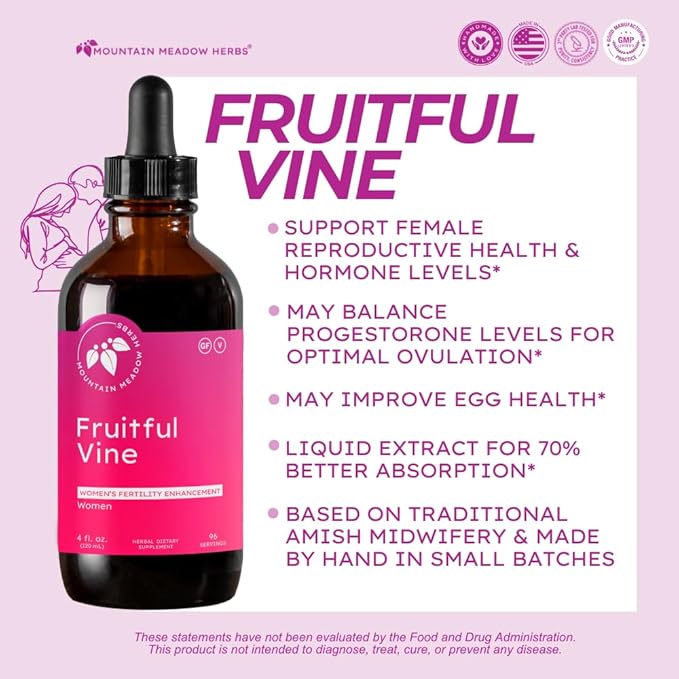 Mountain Meadow Herbs Fruitful Vine - Hormonal and Reproductive Health Support for Women, Dong Quai, Chaste Tree and Herbal Blend for Fertility and Cycle Balance, 4oz