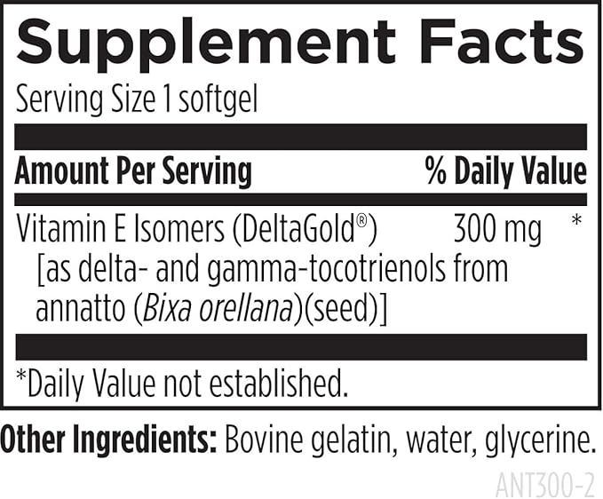 Designs for Health Annatto-E 300 mg Tocotrienols - DeltaGold Vitamin E Complex Supplement with Delta + Gamma Tocotrienols - Cardiovascular, Healthy Aging + Antioxidant Support - Non-GMO (30 Softgels)