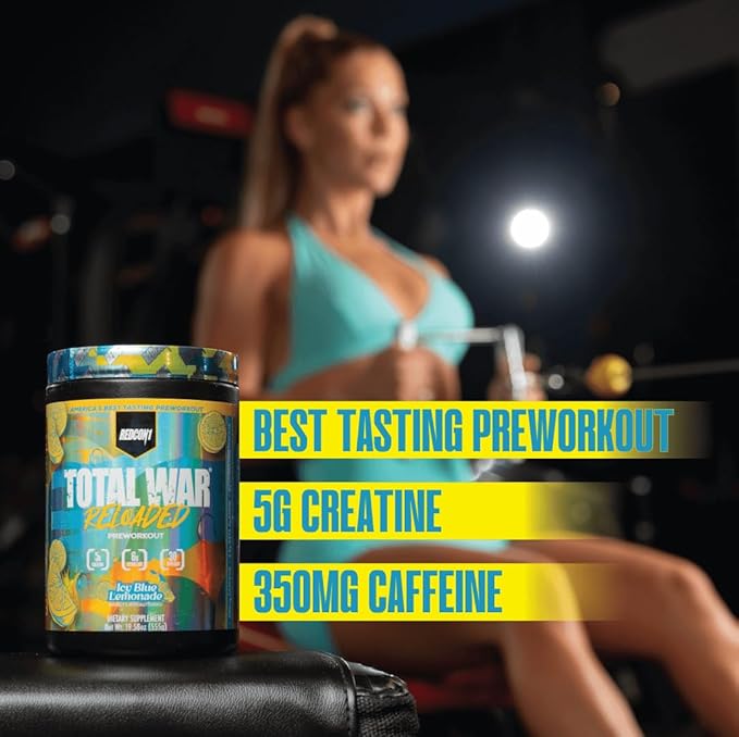 REDCON1 Total War Reloaded Pre Workout Powder, Icey Blue Lemonade - Creatine, Beta Alanine + L-Citrulline Malate Keto Friendly for Men & Women with 350mg of Caffeine - Fast Acting (30 Servings)