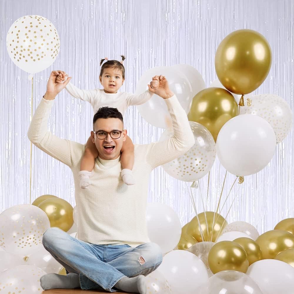 BEISHIDA 2 Pcs White Door Streamers Tinsel Curtain Party Streamers Backdrop Fringe Foil Wall Background for Birthday Halloween Christmas Wedding Party Decoration(3.28 ft x 6.56 ft)